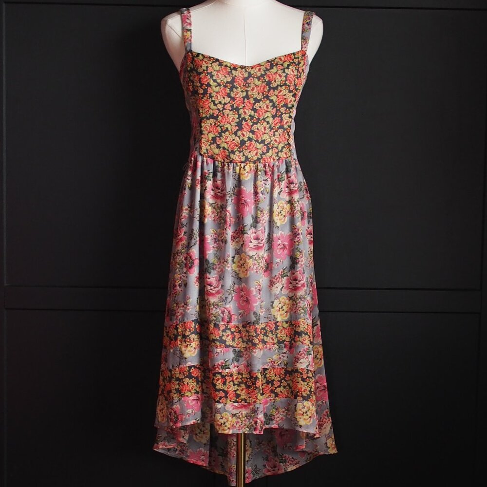 Mudd | Mixed Floral Print Sheer Smocked Sun Dress